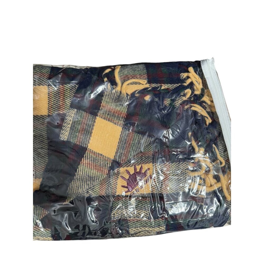Faribault Woolen Mill Sunshine Camp Blanket Plaid Acrylic Fringe Throw